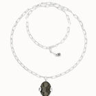Long necklace with large gray oval faceted crystal